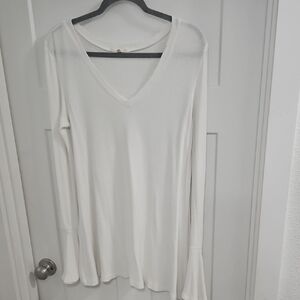Free People Cream Long Sleeve V-Neck Top